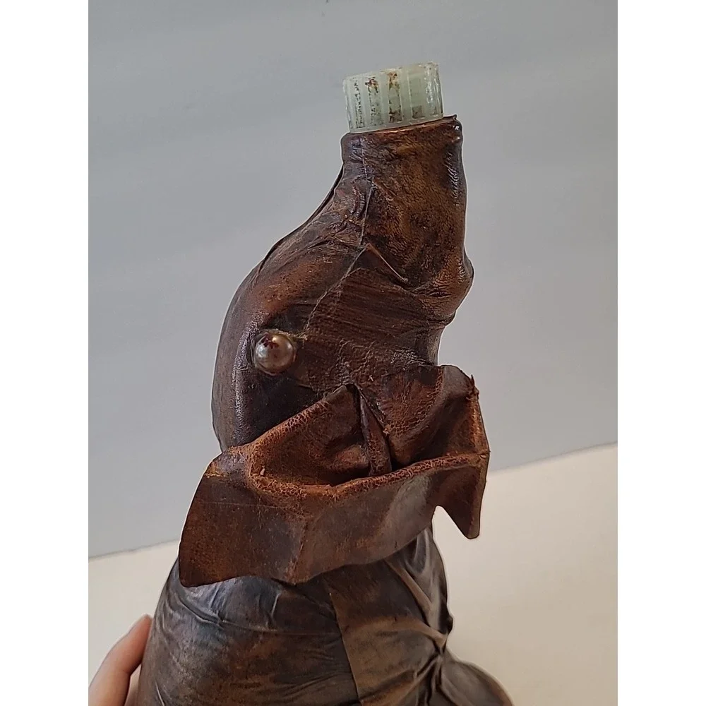 Vintage‎ Vetropelle Brown Leather Wrapped Elephant Gold Chain Wine Bottle